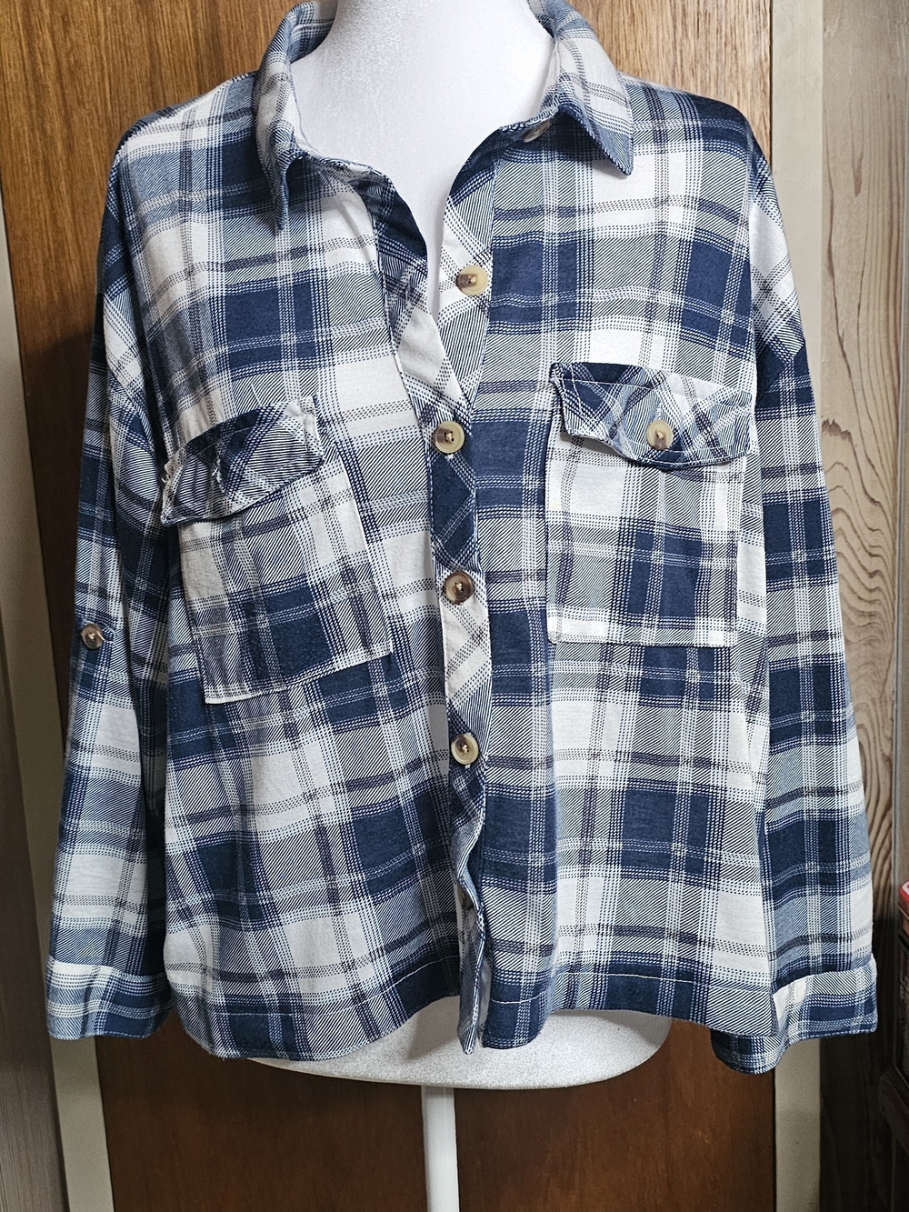 Eden & Olivia Blue and White Plaid Top